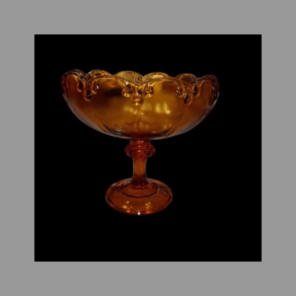 Vintage Amber Indiana Glass Tear Drop Pedestal  Bowl - Picture 6 of 6